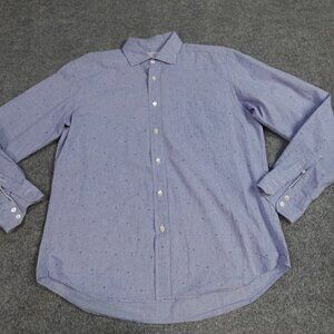 Hartford Alternative Classics Shirt L Blue Geometric Pattern 100% Cotton